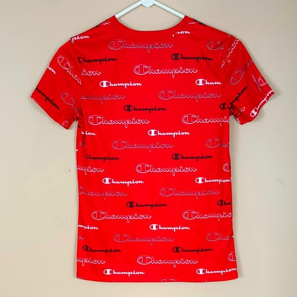 Champion Boys All Over Print T-Shirt 10-12 Red Signature Short Sleeve Top - Picture 2 of 4